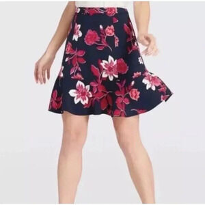 Draper James Darlington Floral Skirt Size 6 Navy Blue Pink Tropical Resort